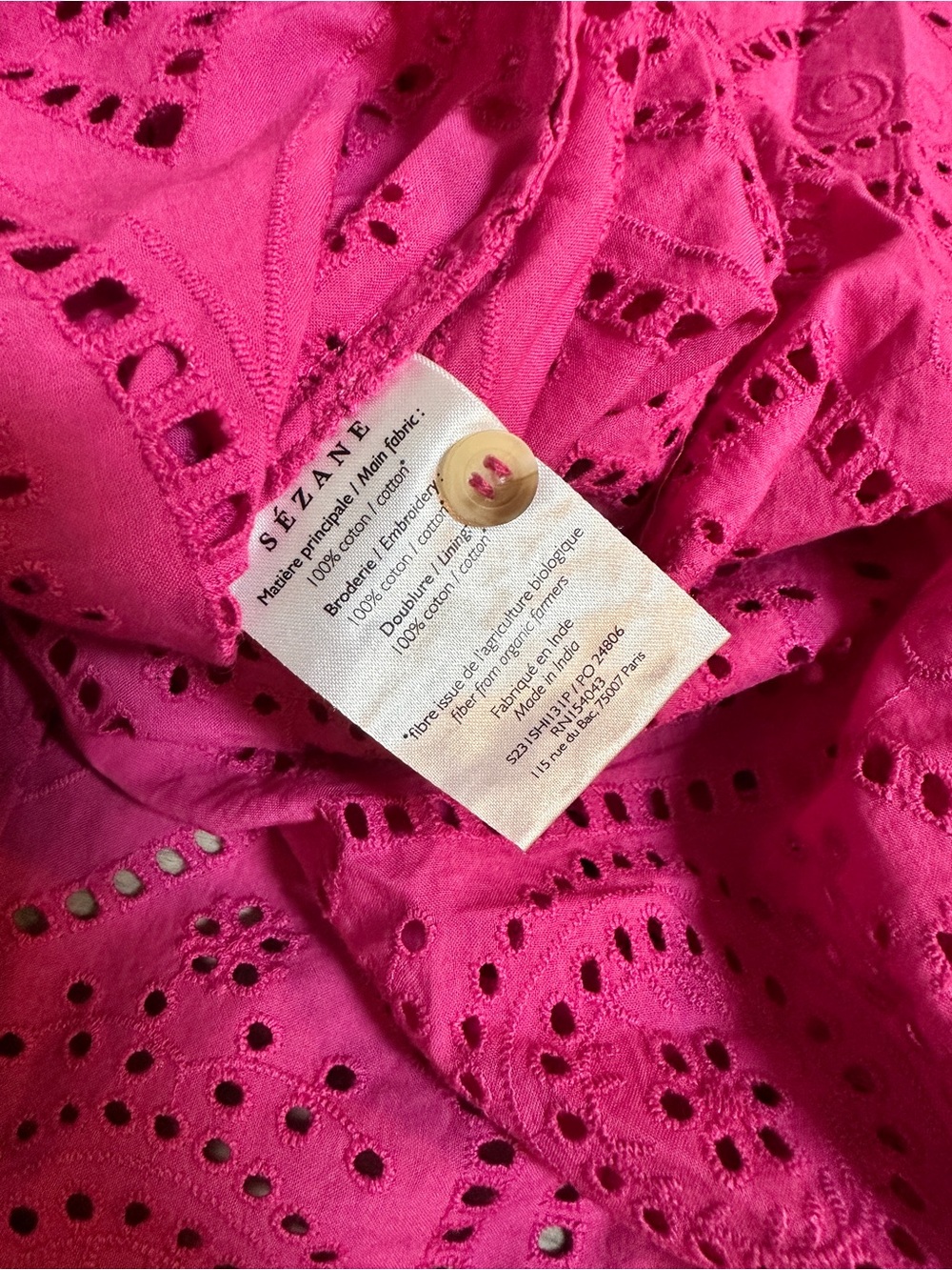 NWT SEZANE Max Magenta Pink Eyelet Long Sleeve Button-Up Shirt, US 6 / FR 38 - Picture 10 of 10
